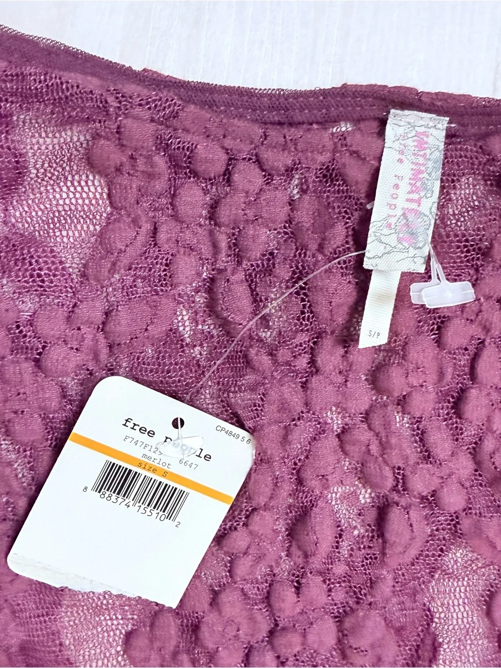 Free People intimately Burgundy Lace Openwork Long-Sleeve Top